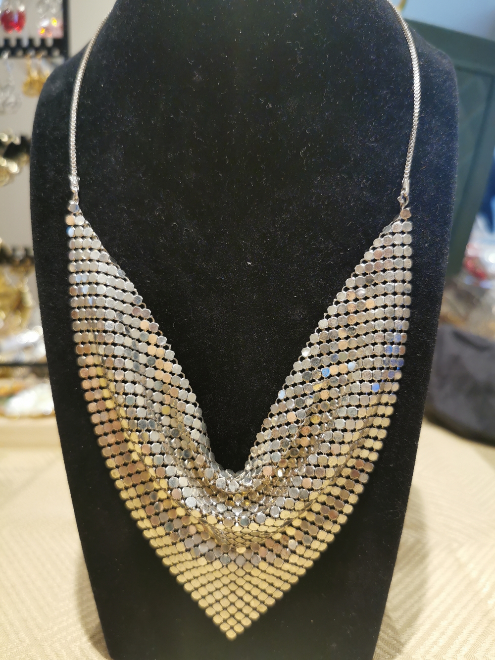 Silver-tone Metal Mesh Bib Necklace